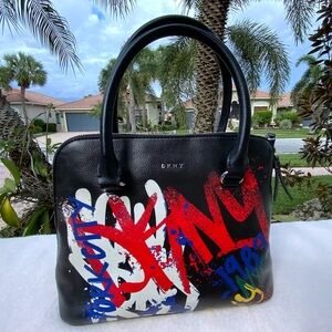 DKNY Bryant medium black multi graffiti satchel bag